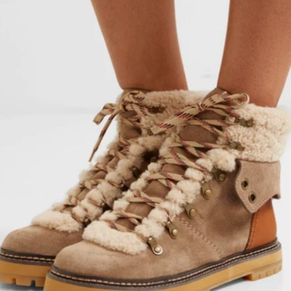 sz US 37, 38 see by chloé Eileen shearling hiker boots MSRP$495 CLEARANCE - Picture 5 of 13